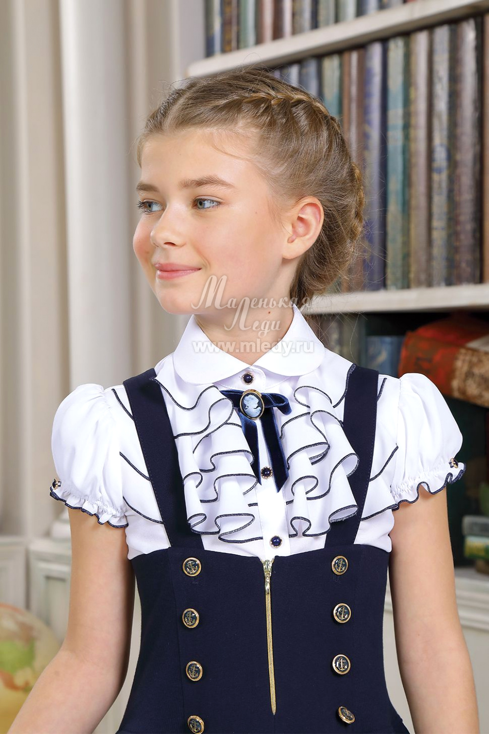 Блузка с коротким рукавом для девочки из шелка синтетического, цвет 