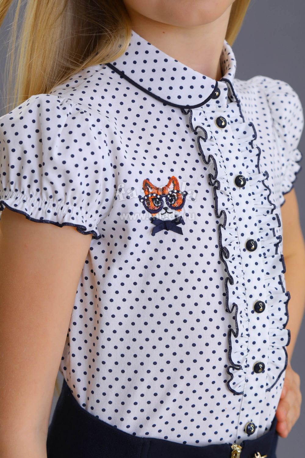 Школьная Блузка с коротким рукавом для девочки из блузочного хлопка, цвет 