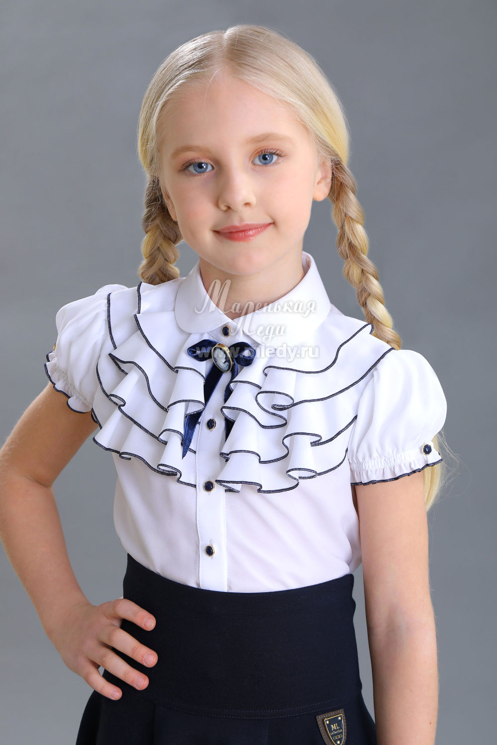  Блузка с коротким рукавом для девочки из шелка синтетического, цвет 