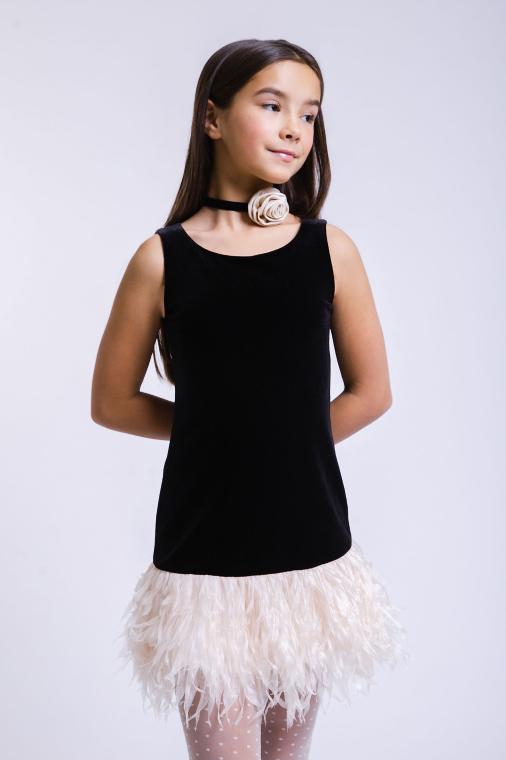 картинка Платье нарядное FSL-549-126-ТСБ (черный отд песочный) от магазина Маленькая Леди