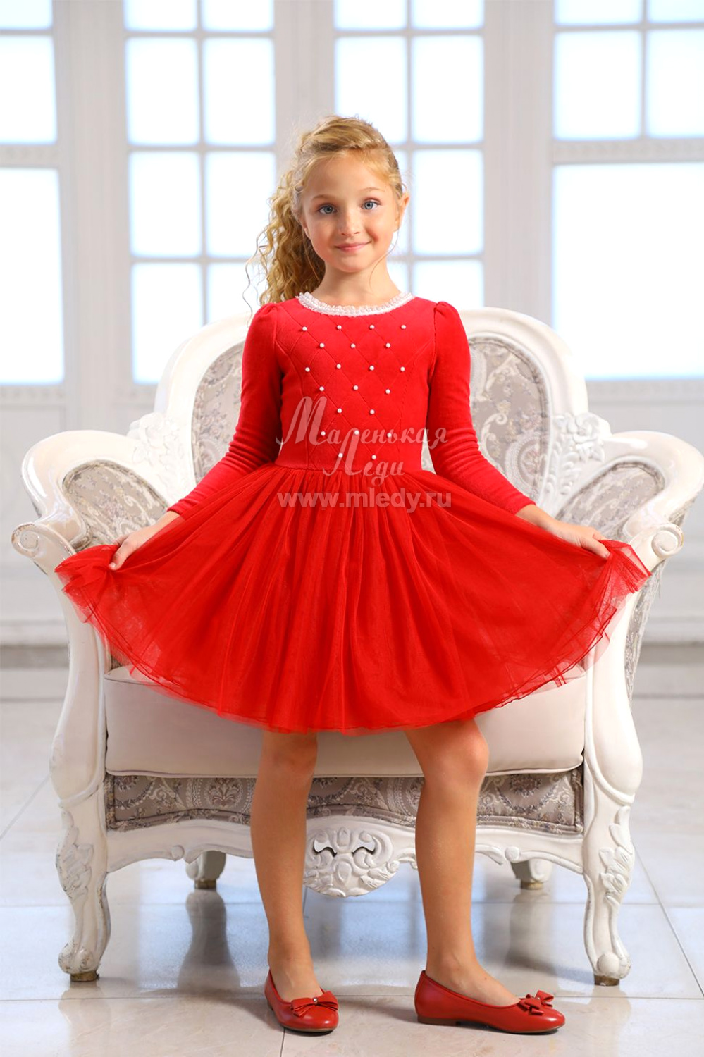  Платье нарядное для девочки из велюра, цвет 