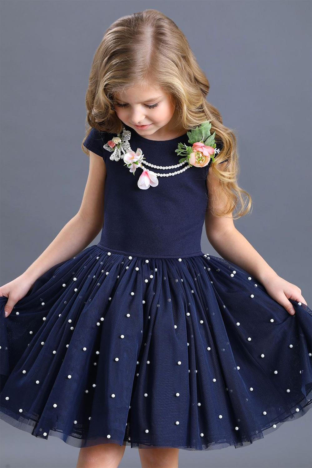  Платье нарядное для девочки из трикотажа хлопкового, цвет 