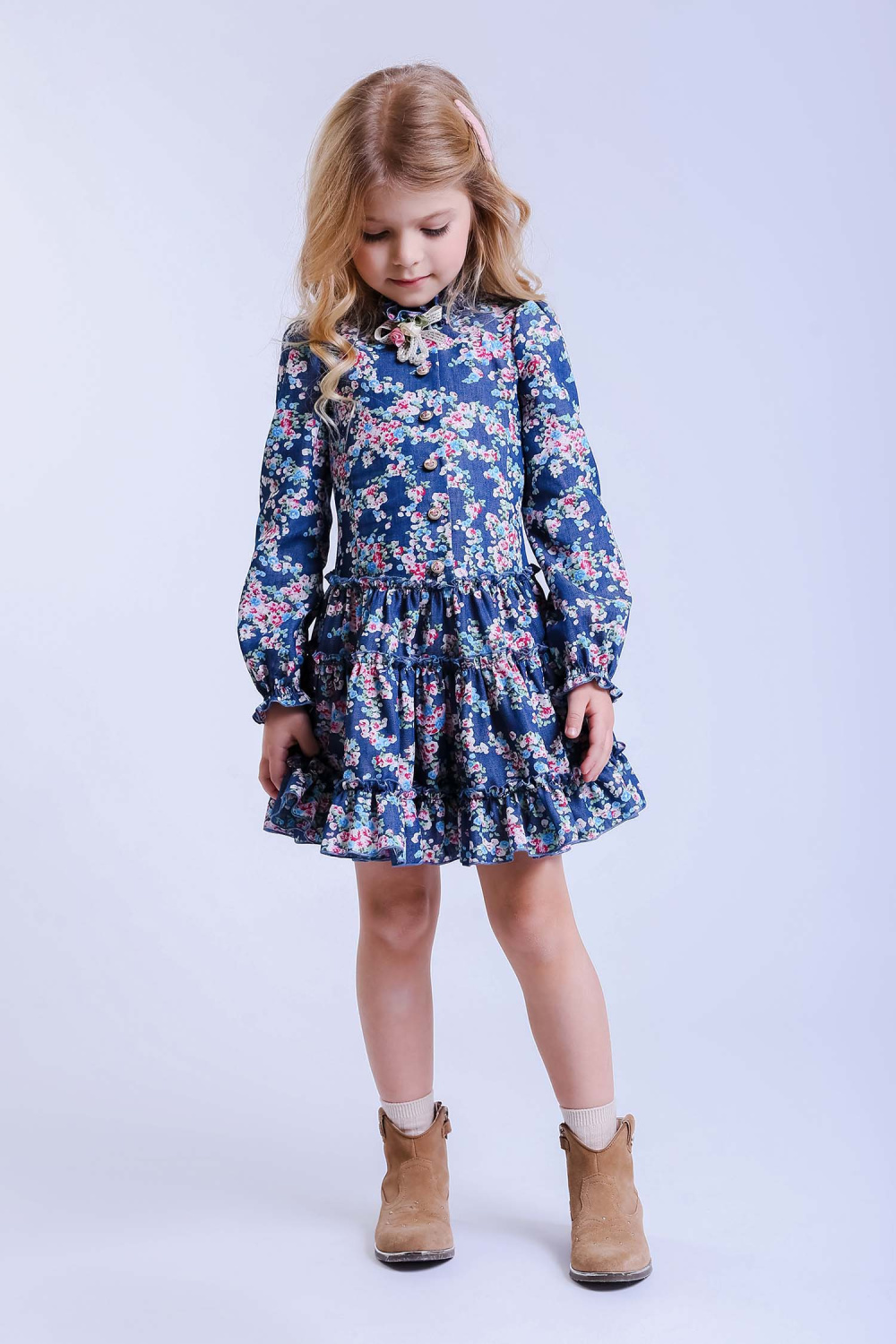 картинка Платье 1717/5-425-ВХПЛХ (синий меланж набивка) от магазина Маленькая Леди