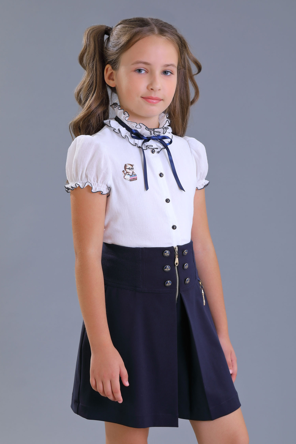 Школьный Юбка-шорты для девочки из костюмной вискозы, цвет 
