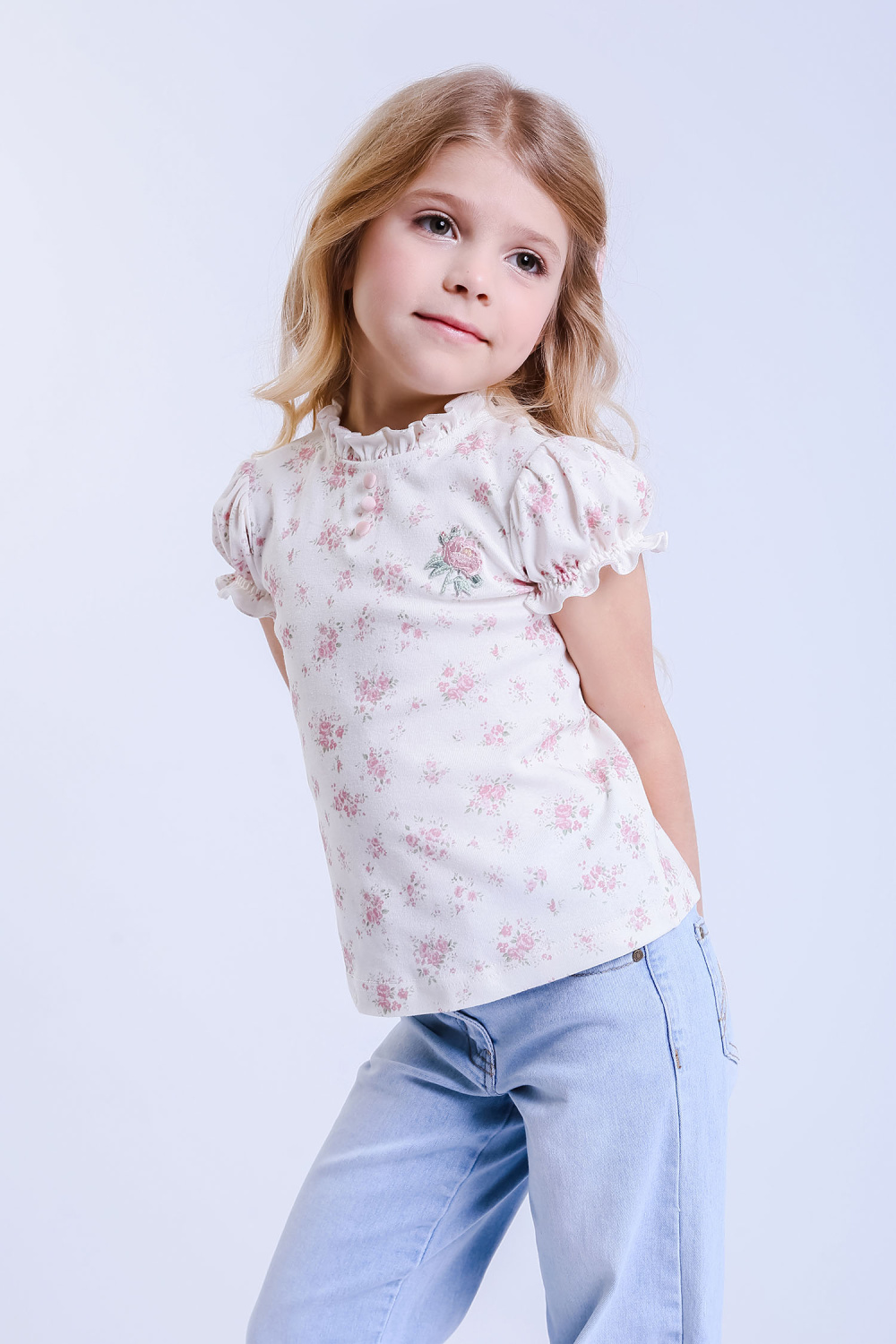 картинка Блузка 2962-425-ТХР1*1/180 (сливочно-розовая набивка) от магазина Маленькая Леди