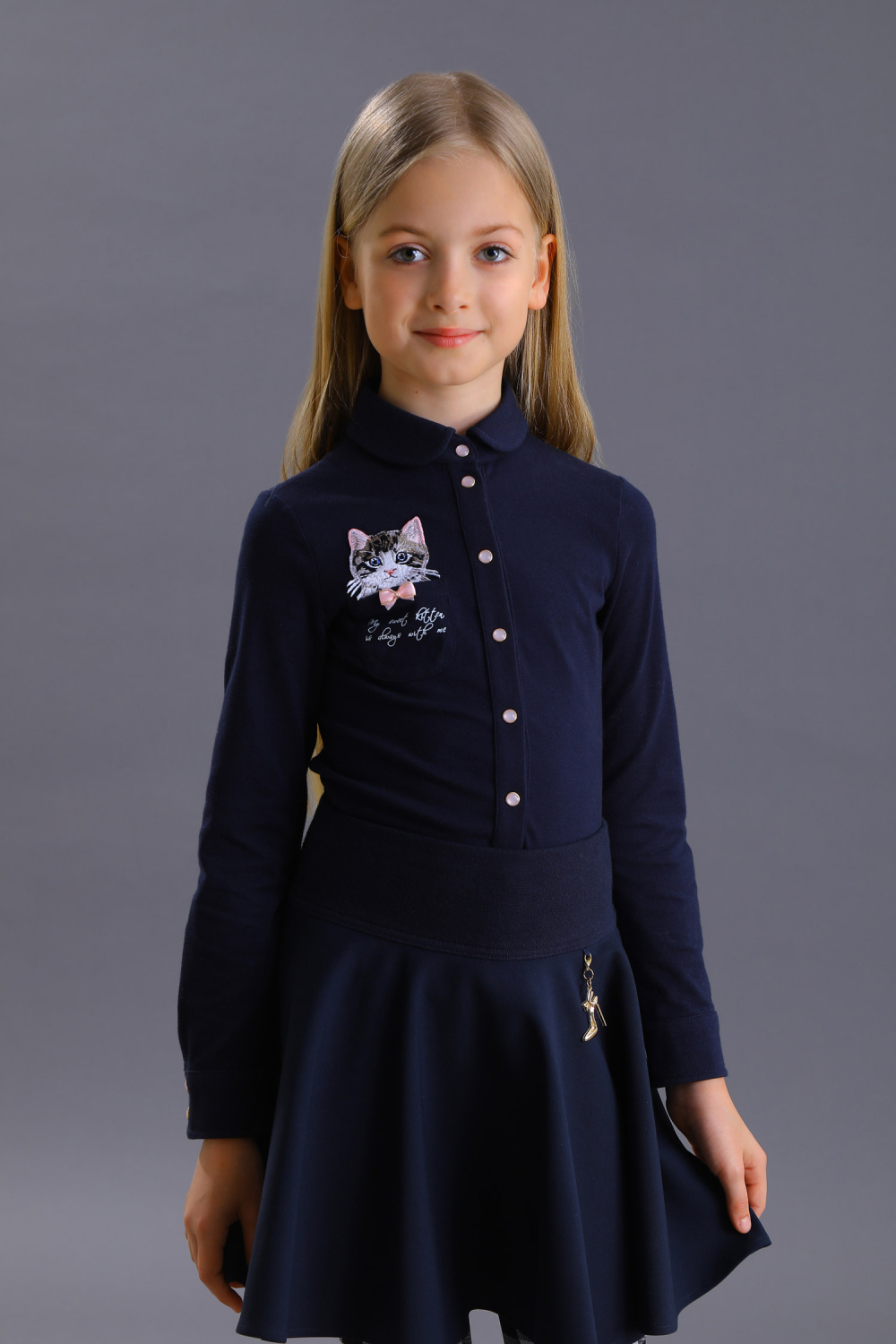 Школьная Блузка для девочки из трикотажа хлопкового, цвет 