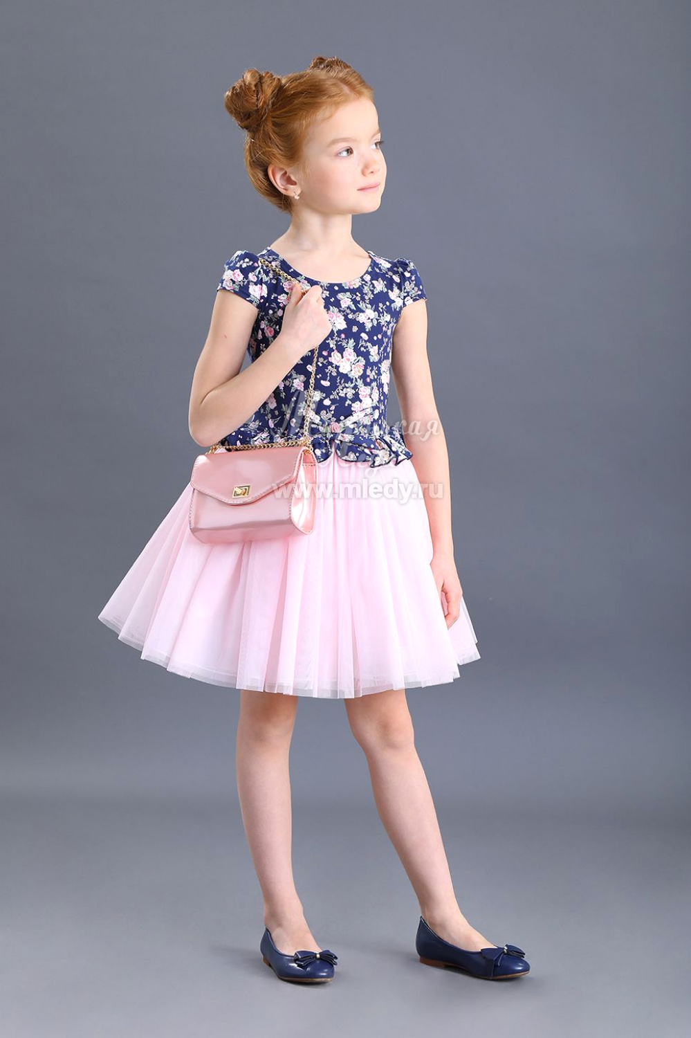 картинка Платье нарядное 2004-320-ТХКН-180 (сине-розовый цветы) от магазина Маленькая Леди