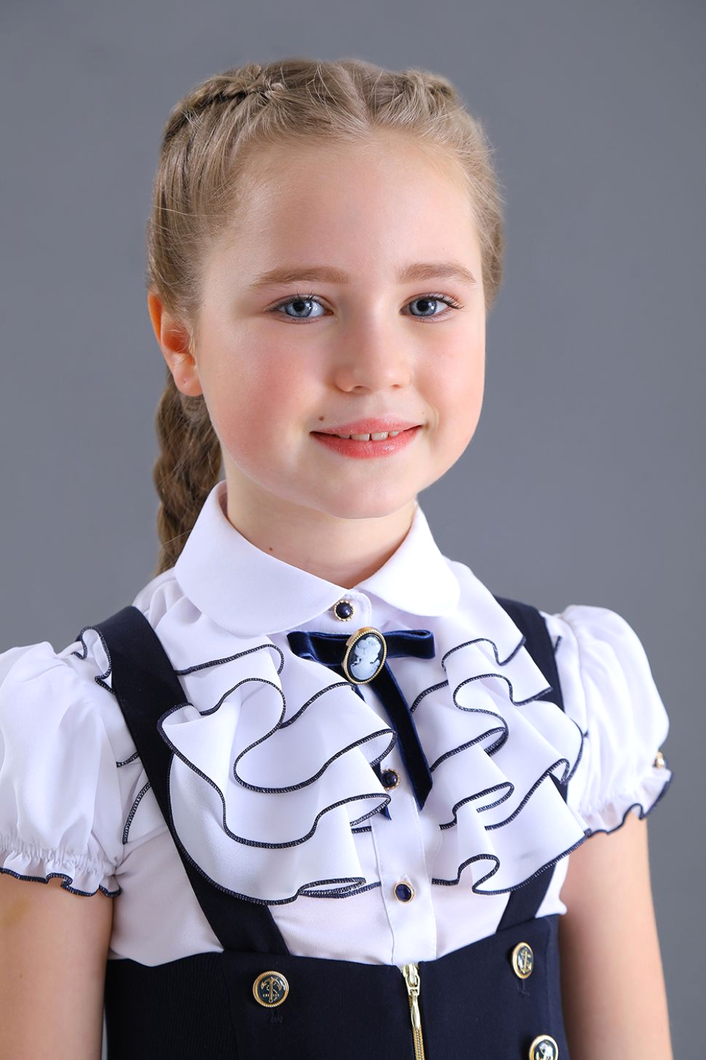 Школьная Блузка с коротким рукавом для девочки из шелка синтетического, цвет 