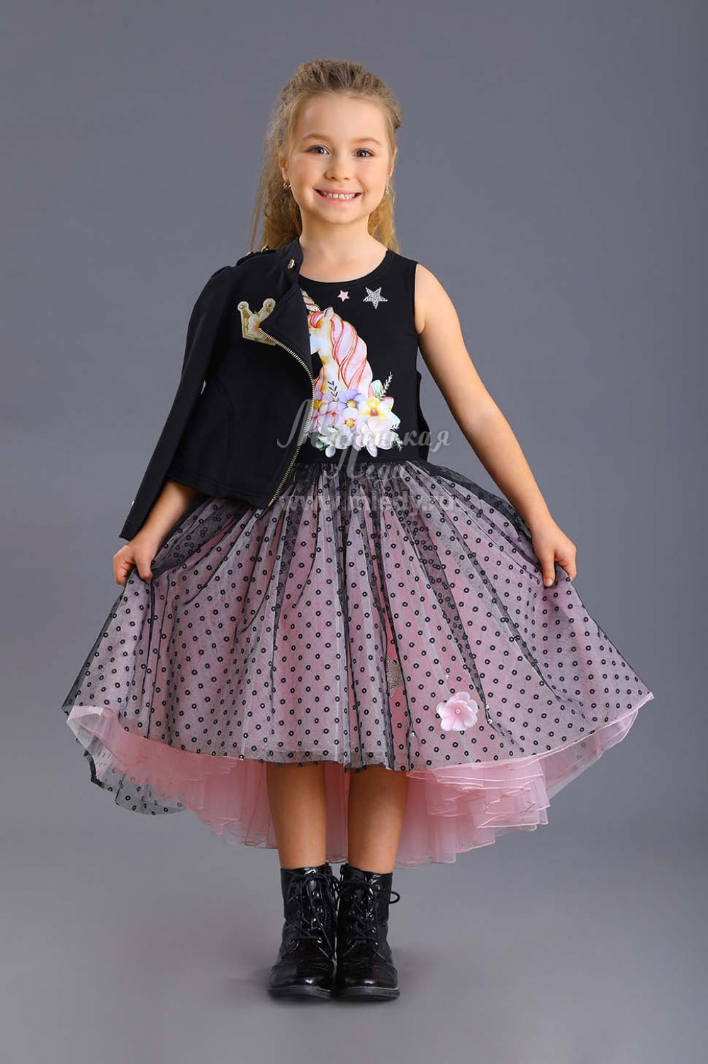Платье для девочки черно-розовое