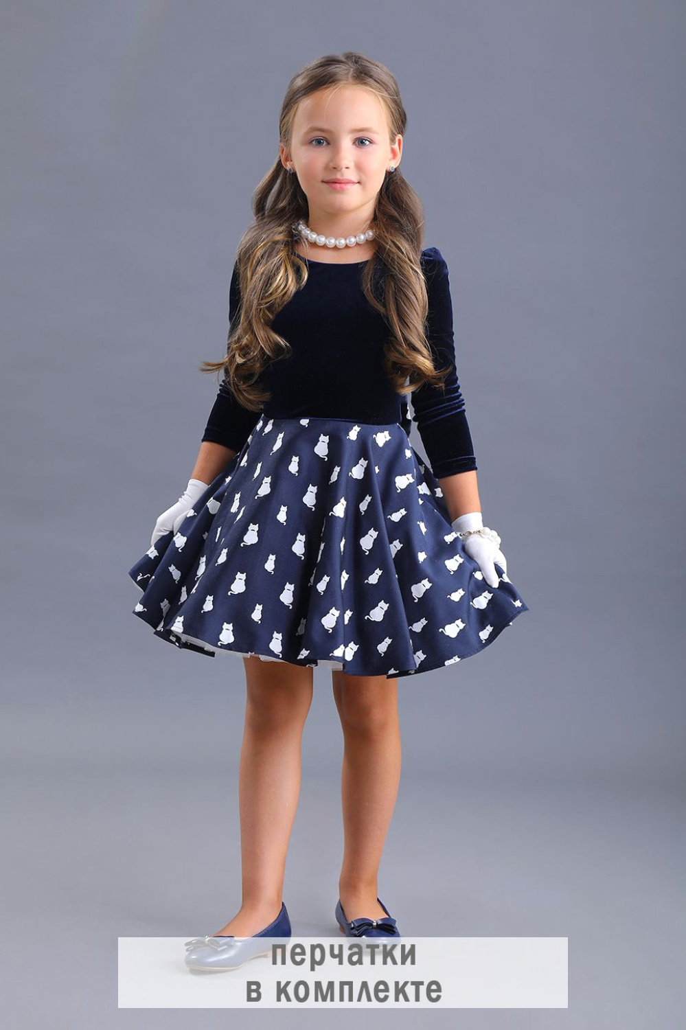 картинка Платье нарядное 2102-120-ТСБ (сине-молочный) от магазина Маленькая Леди