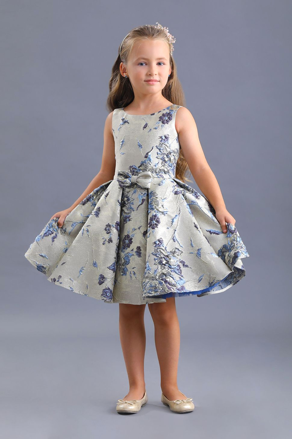 картинка Платье нарядное 2111-120-ВПЖК (золотой-голубой) от магазина Маленькая Леди