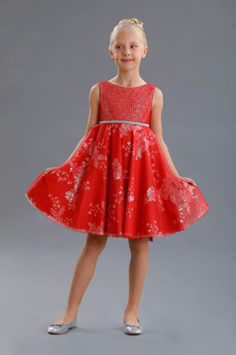 картинка Платье нарядное 2216-121-ВХА (красный отд серебро) от магазина Маленькая Леди