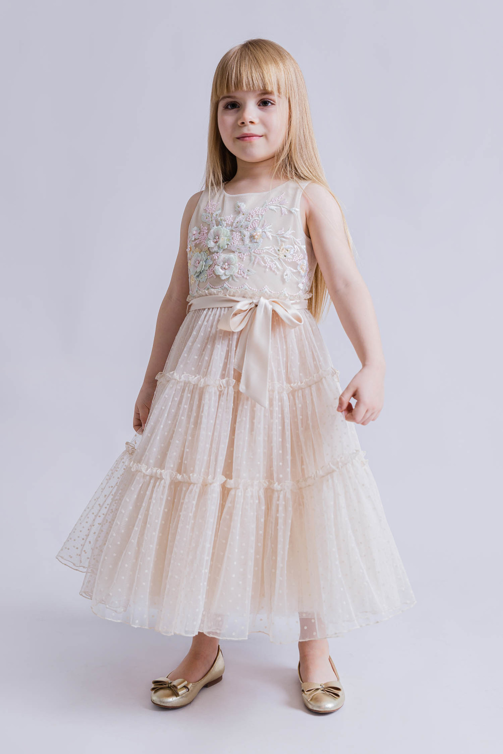 картинка Платье нарядное 2999-126-СМФ (песочный) от магазина Маленькая Леди