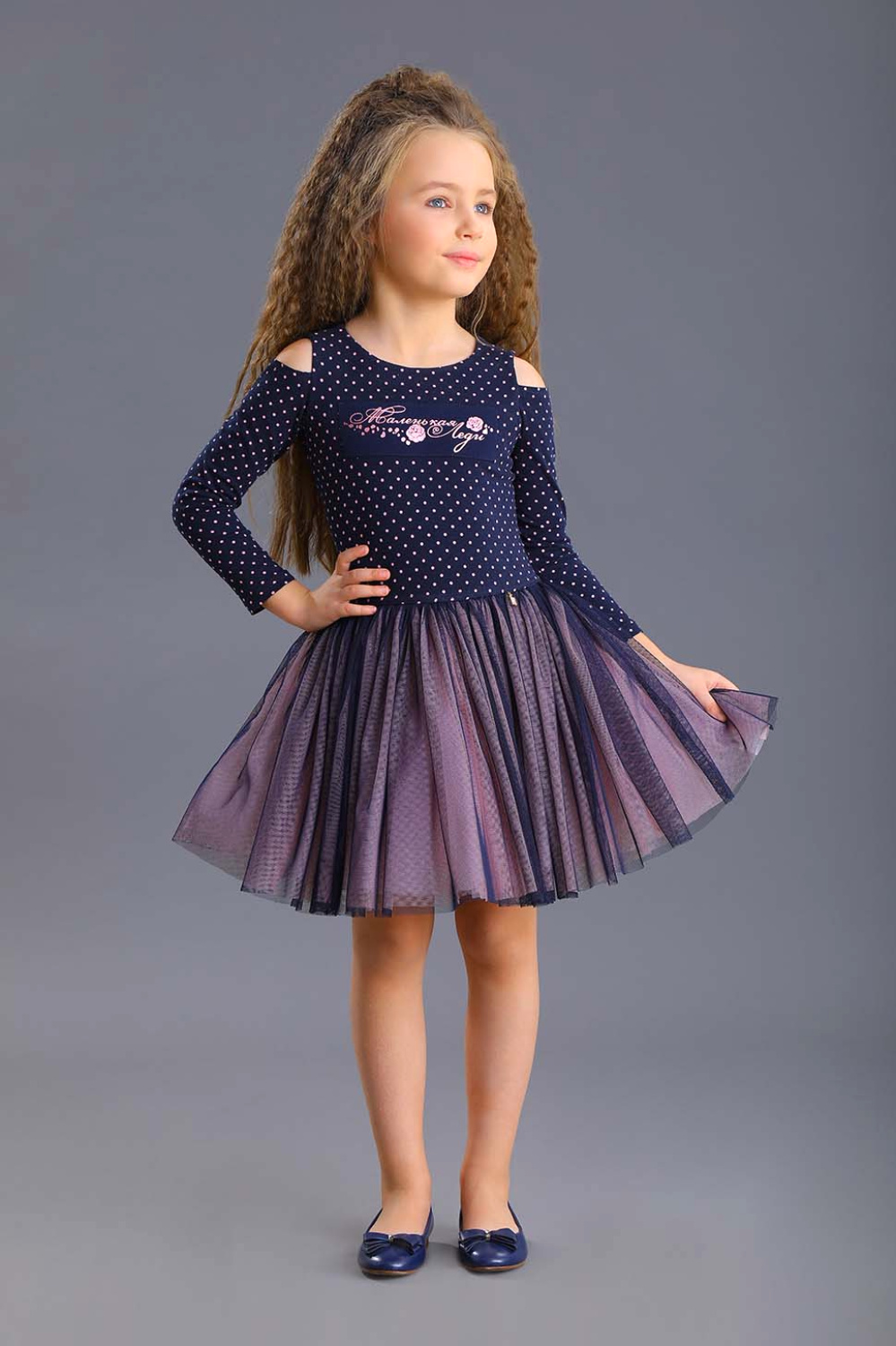 картинка Платье нарядное 2117-320-ТХКН-180 (сине-розовый горошек) от магазина Маленькая Леди