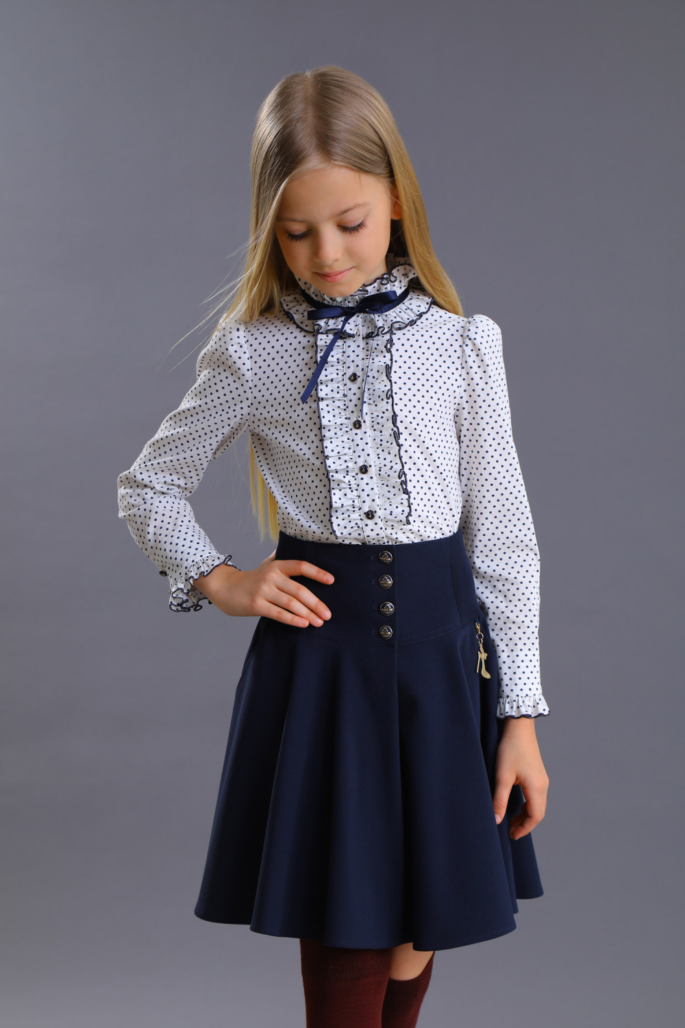 Школьная Блузка для девочки из блузочного хлопка, цвет 