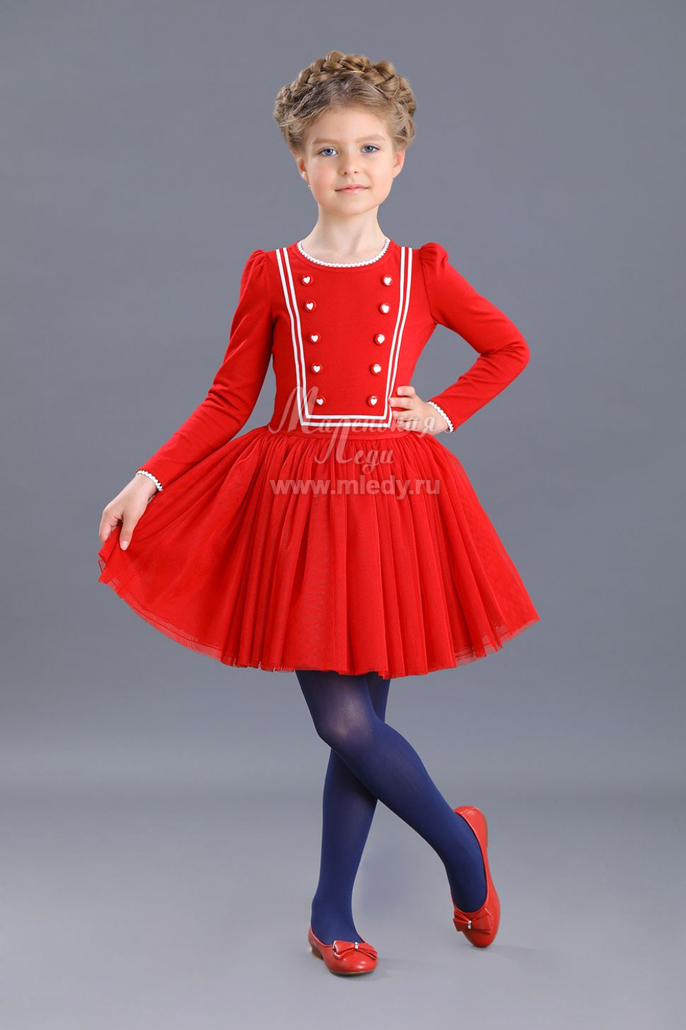 картинка Платье нарядное 613/2-419-ТХК-180 (красный отд молочный) от магазина Маленькая Леди