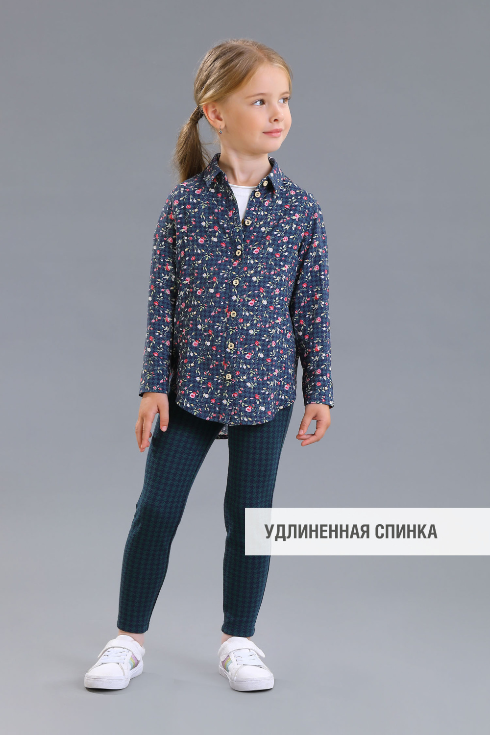 картинка Блузка 2332/1-422-ВВН (зеленый-розовые цветы) от магазина Маленькая Леди