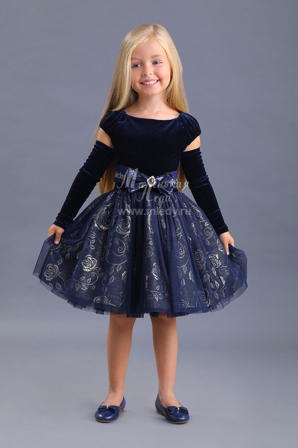 картинка Платье нарядное 2099-120-ТСБ (сине-золотой) от магазина Маленькая Леди