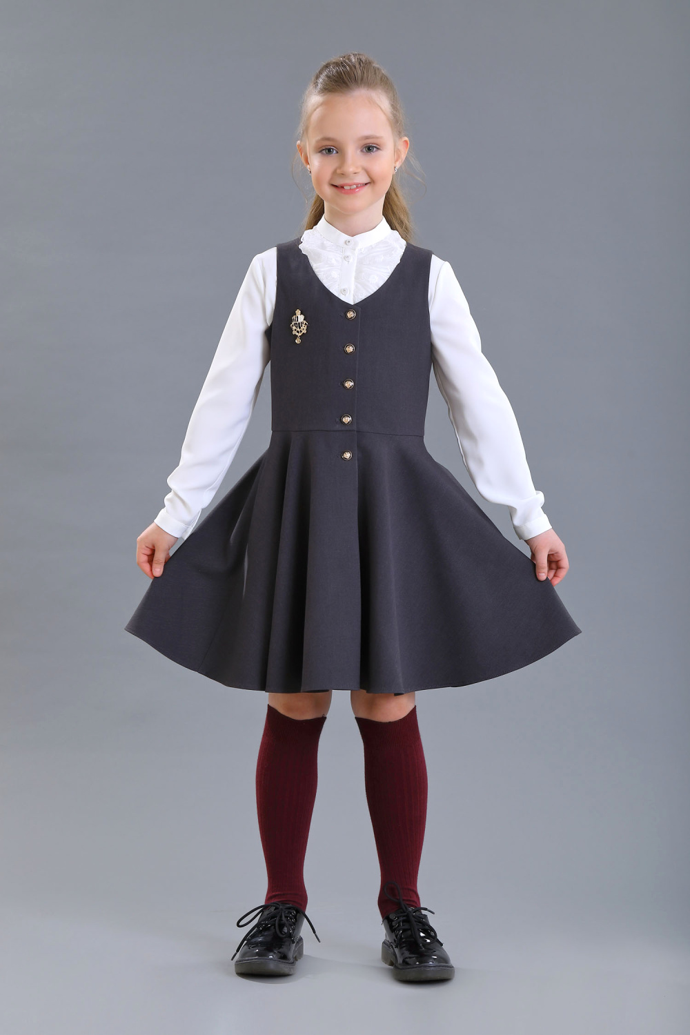Школьная Блузка для девочки из шелка синтетического, цвет 