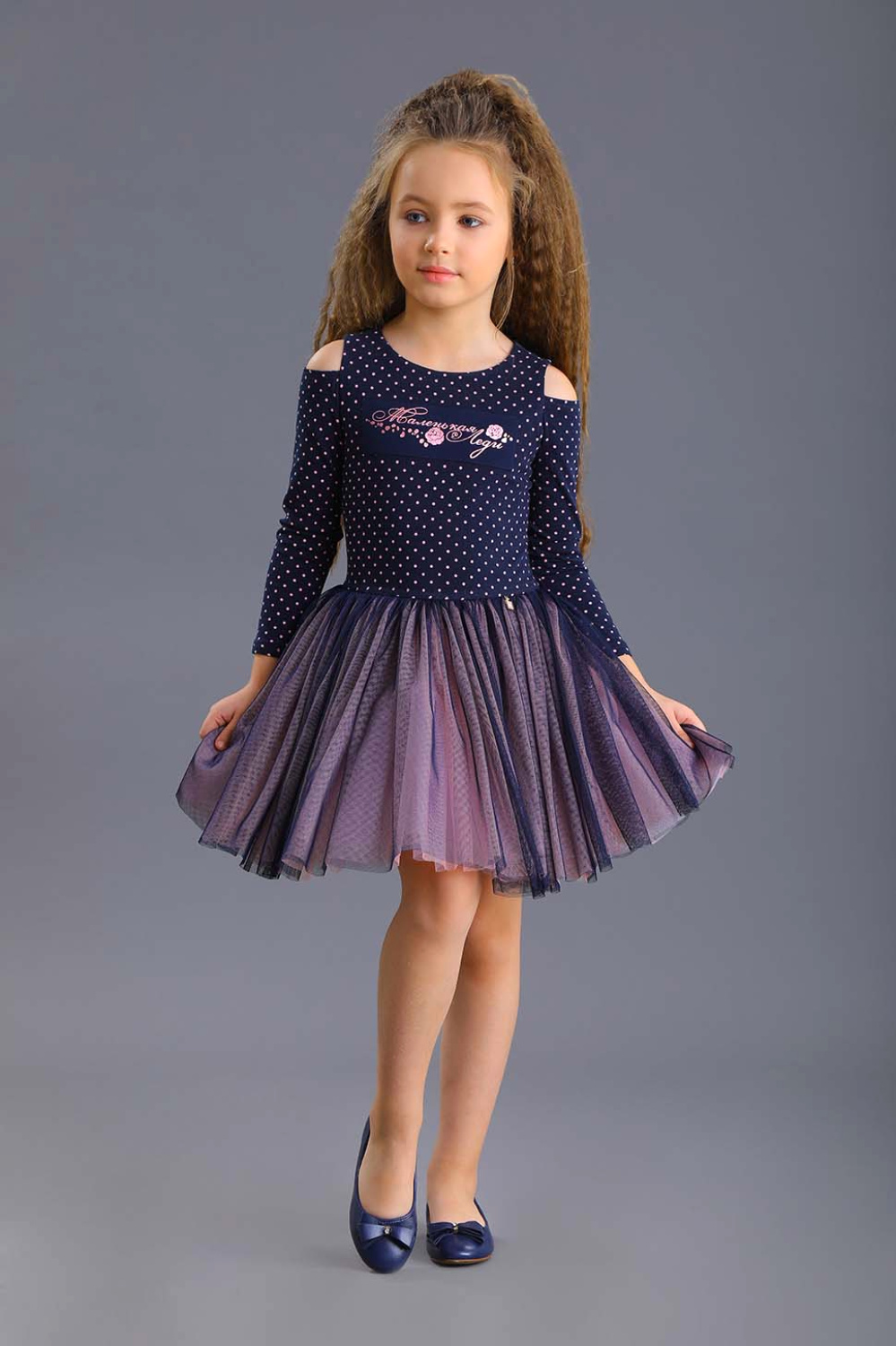  Платье нарядное для девочки из трикотажа хлопкового, цвет 