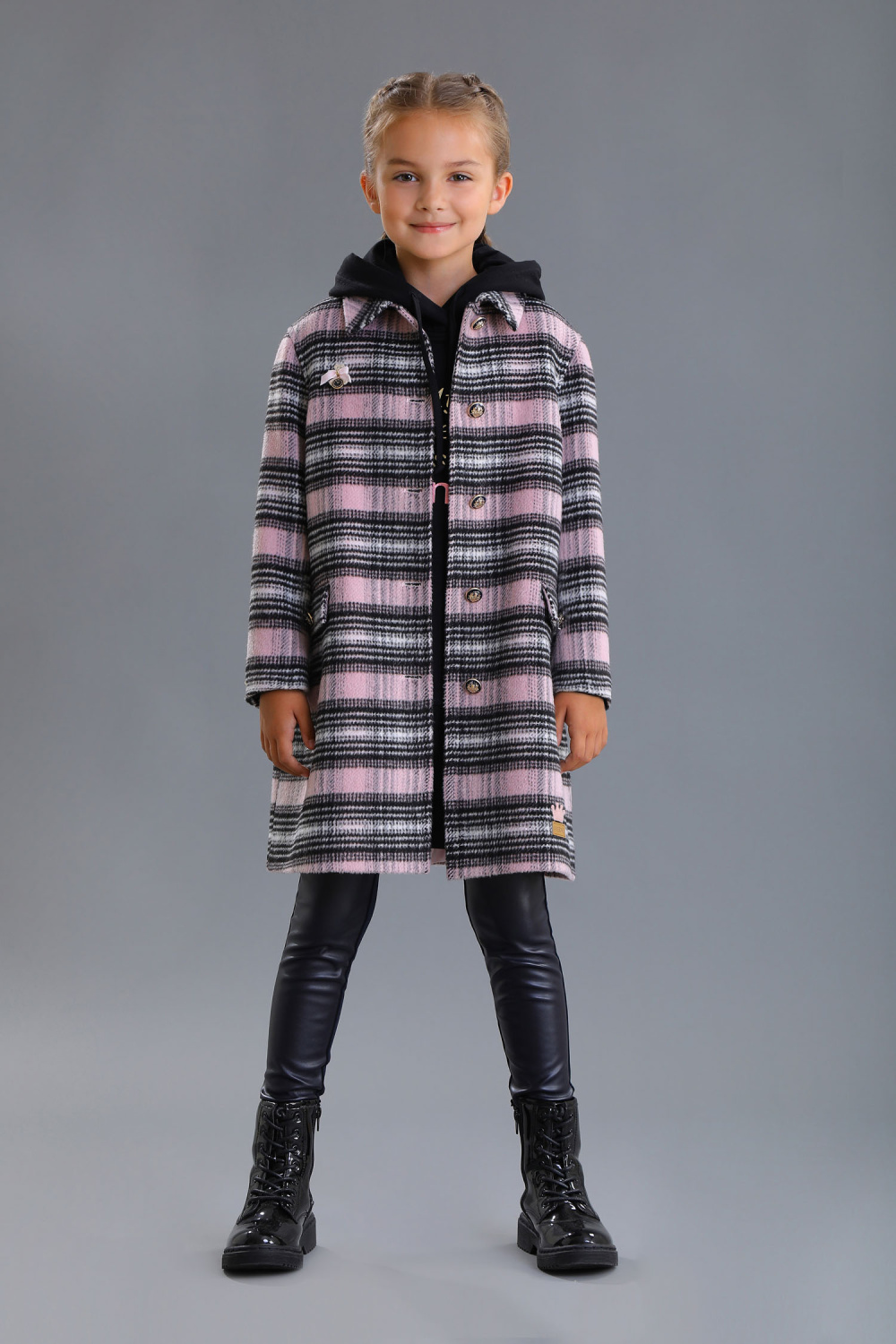 картинка Пальто 2335/2m-021-ВШП-500 (клетка серо-розовая) от магазина Маленькая Леди