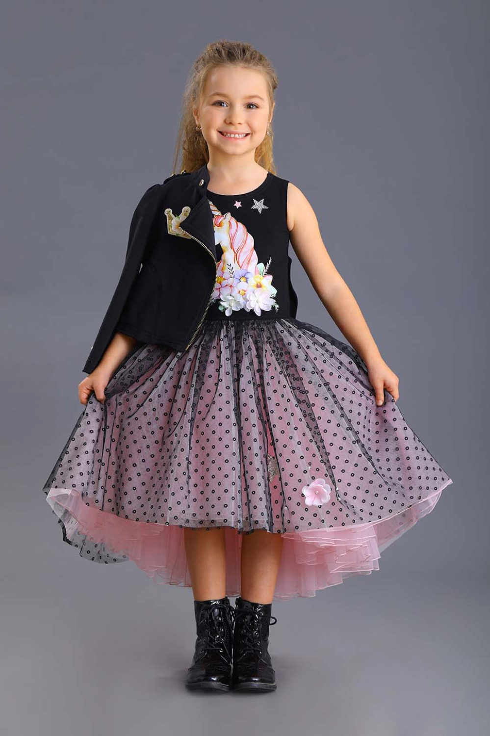 Платье для девочки черно-розовое