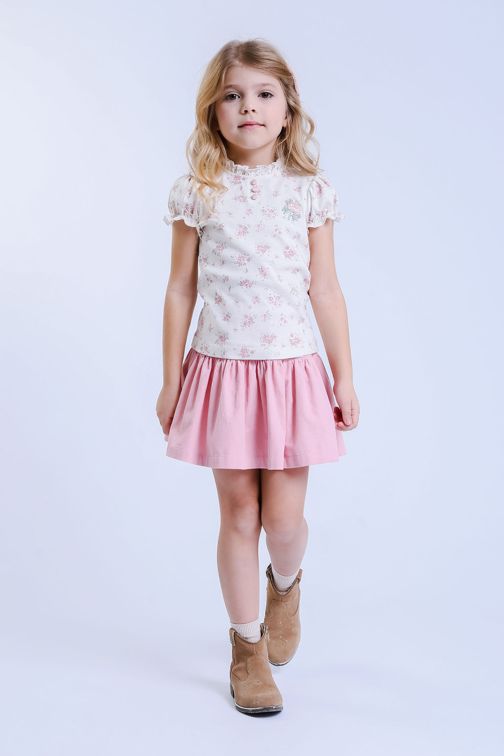 картинка Блузка 2962Я-425-ТХР1*1/180 (сливочно-розовая набивка) от магазина Маленькая Леди