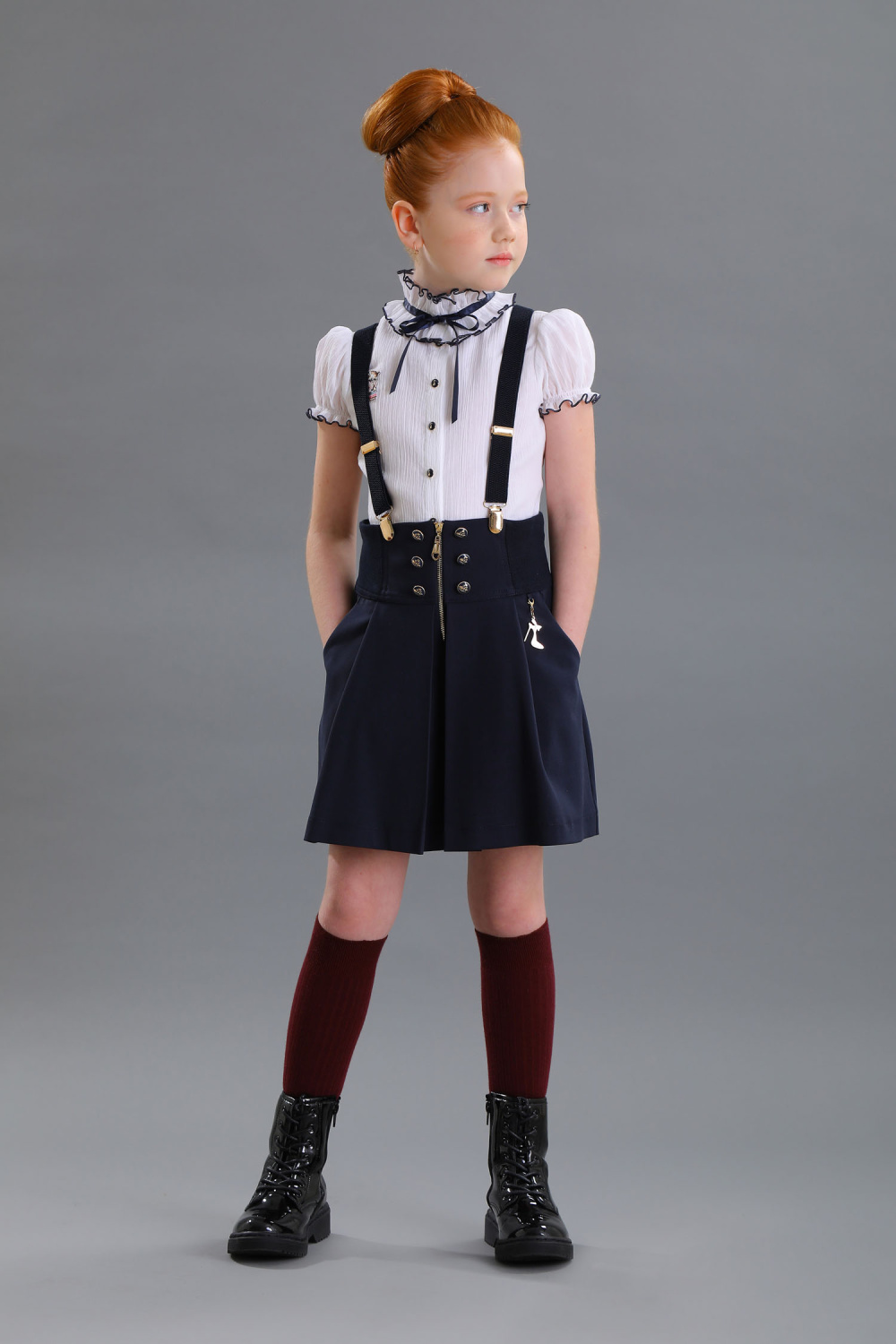 Школьная Блузка с коротким рукавом для девочки из хлопка, цвет 