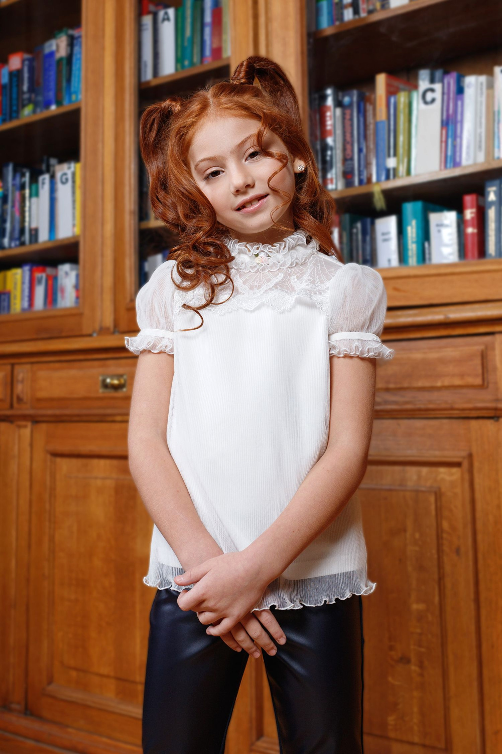 Школьная Блузка с коротким рукавом для девочки из сетки, цвет 