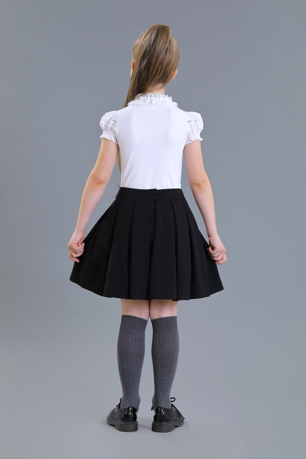 Школьная Блузка с коротким рукавом для девочки из трикотажа хлопкового, цвет 