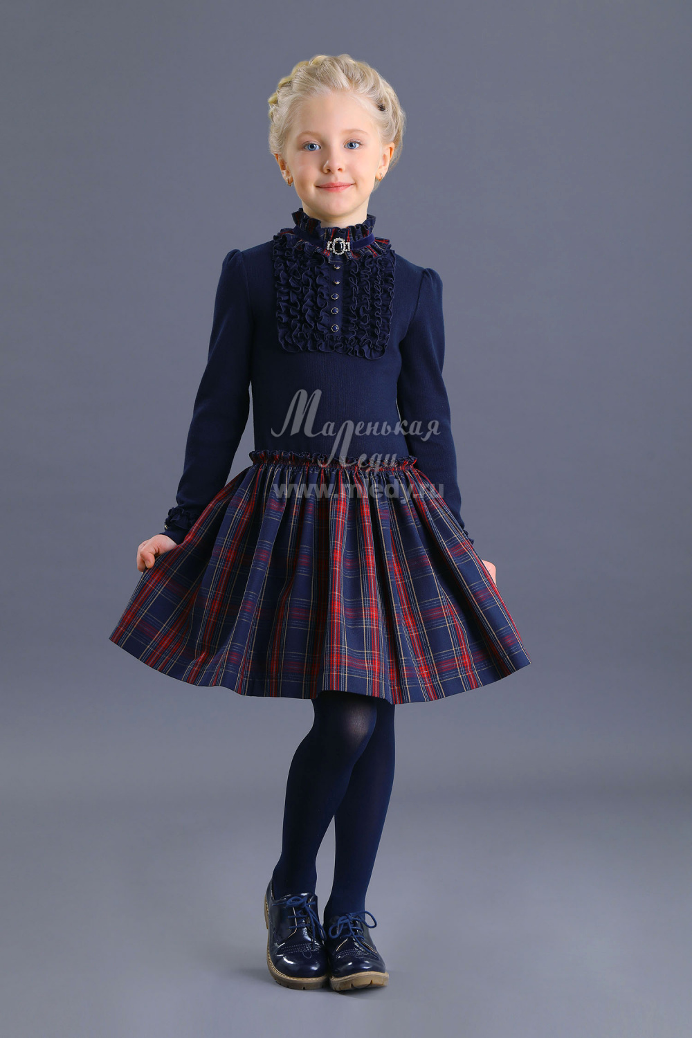Школьное Платье нарядное для девочки из трикотажа хлопкового, цвет 