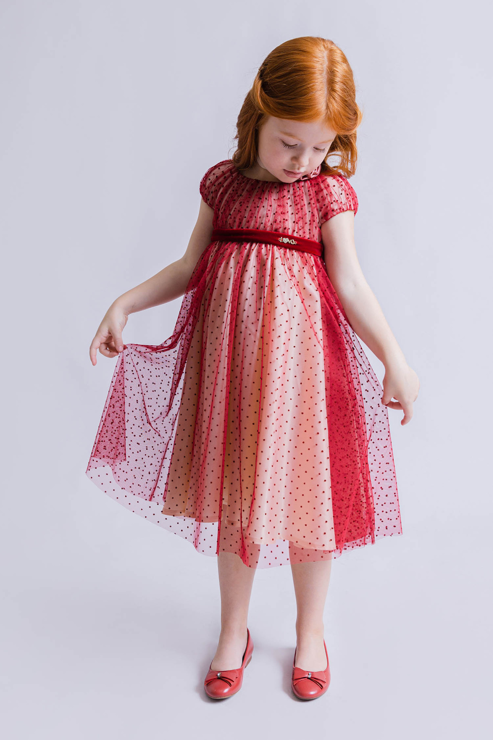 картинка Платье нарядное 2992-126-СМФ (красный по песочному) от магазина Маленькая Леди