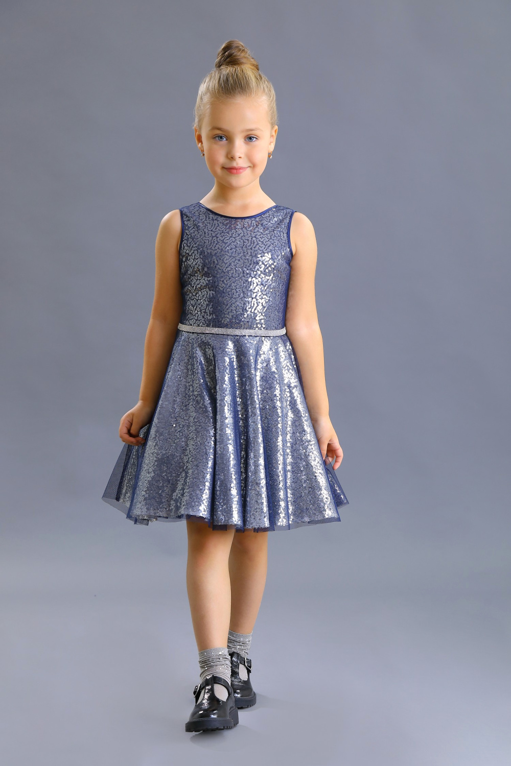 картинка Платье нарядное 2217-121-СМ (серебряный-синий) от магазина Маленькая Леди