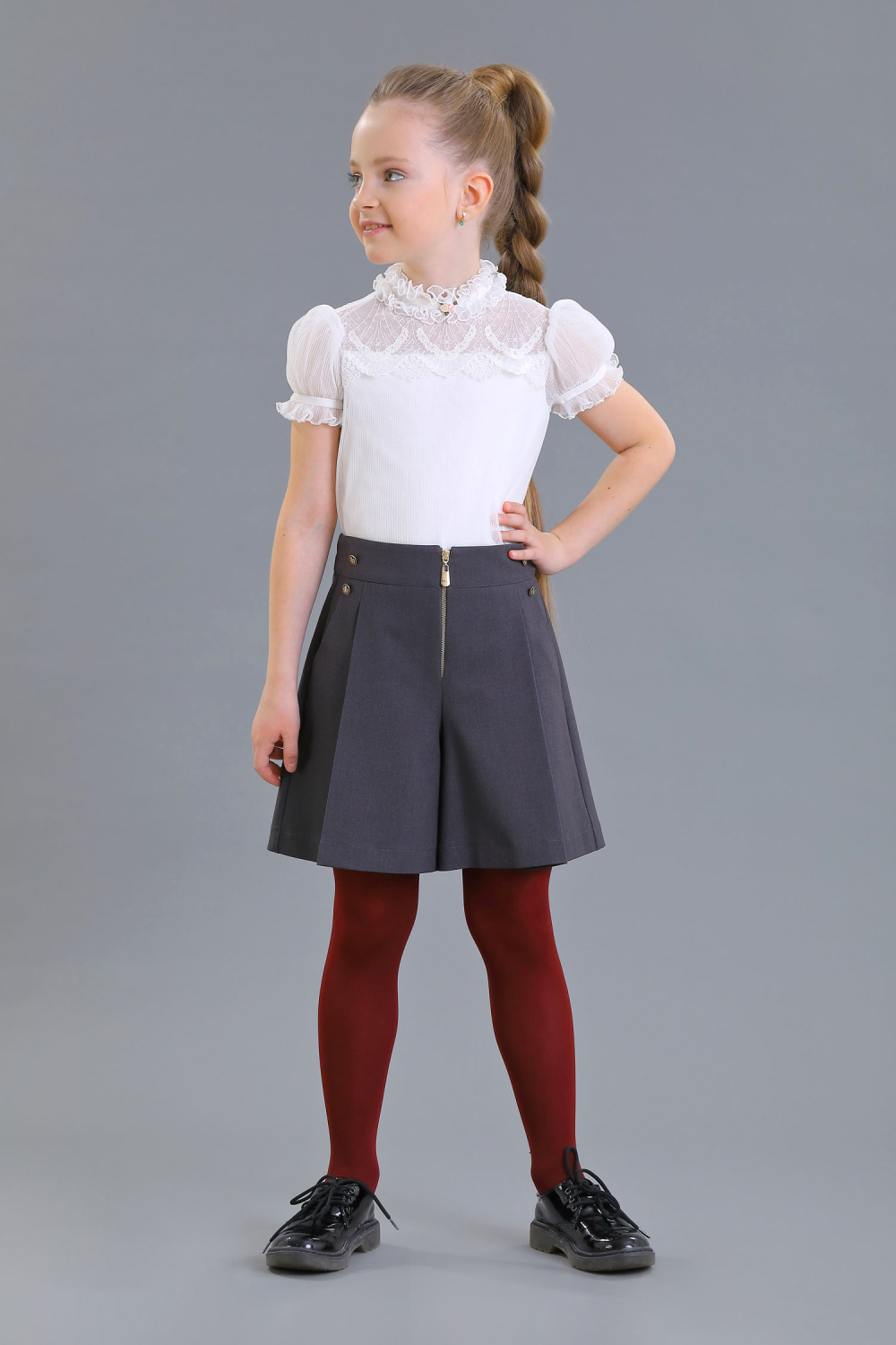 Школьная Блузка с коротким рукавом для девочки из сетки, цвет 