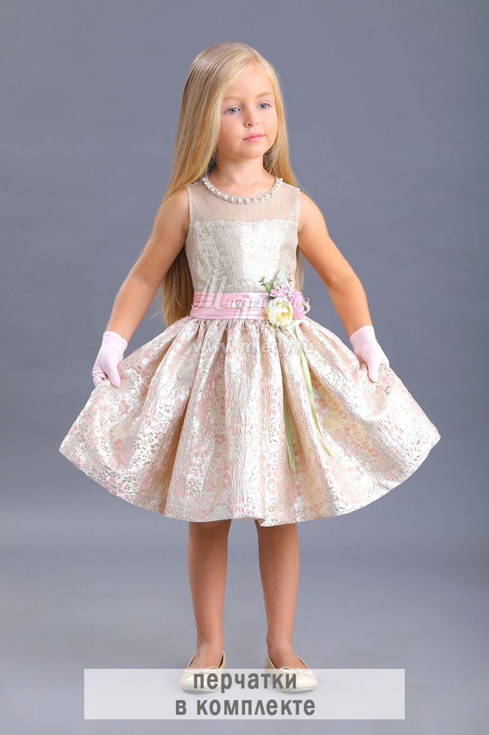 картинка Платье нарядное 2097-120-СП (золотой отд розовый) от магазина Маленькая Леди